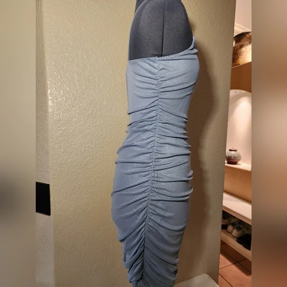Slate Blue Ruched Spaghetti Strap Dress - Picture 3 of 5